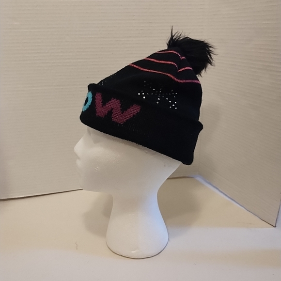 Snow Black Beanie With Rhinestone & Multicolored One Size Fits Most - Picture 3 of 6
